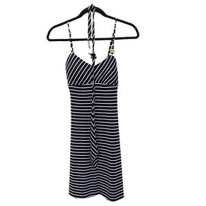 Cache Black & White Stripe Slip On Stretch Summer Simple Spaghetti Strap Dress S